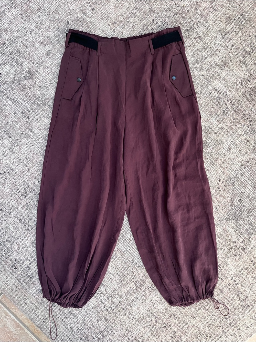 Anthropologie Burgundy High Waist Genie Balloon Barrel Leg Cargo Utility Pants L